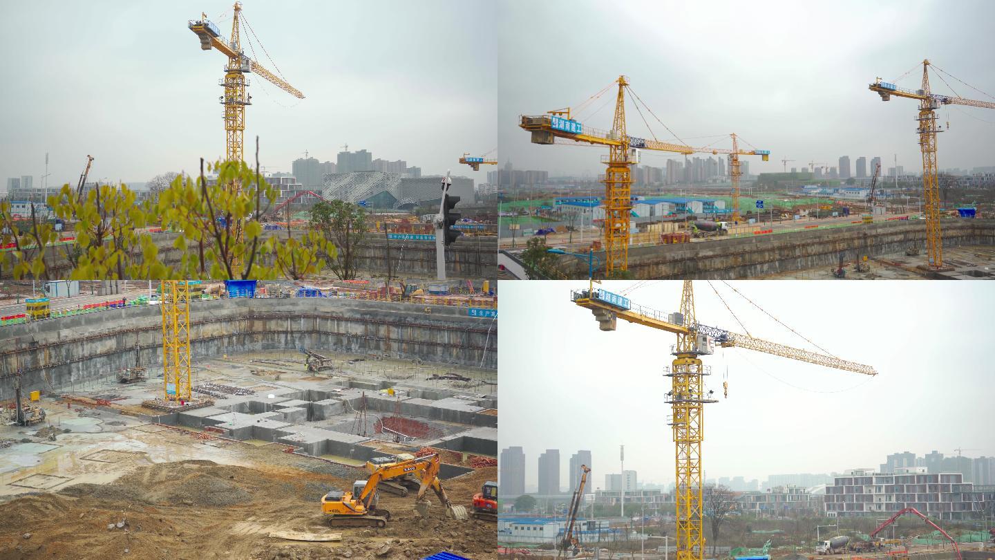 4K建筑工地塔吊空鏡